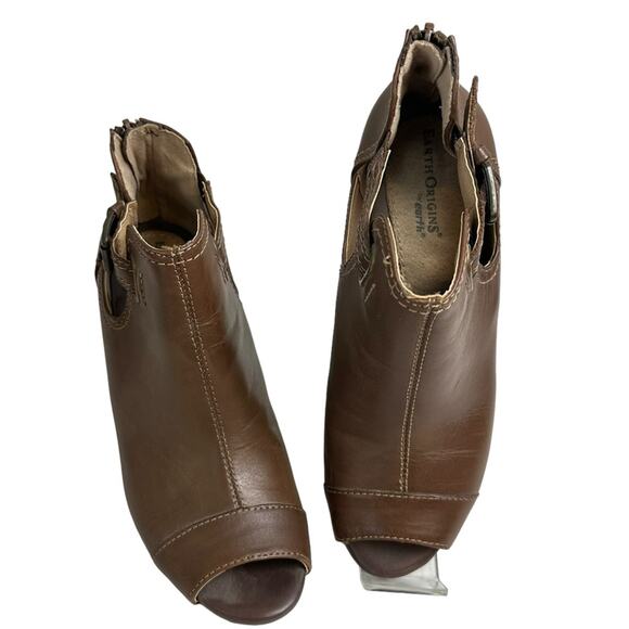 Earth Origins Sawyer Leather Peep Open Toe Heeled Bootie Brown Size 8.5 - Picture 3 of 11